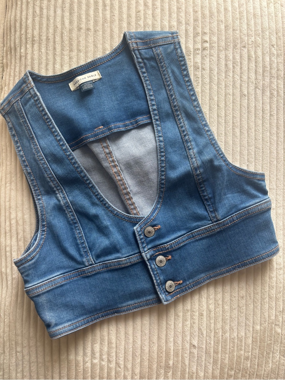 American Eagle Outfitters Blue Denim Cropped Button Vest